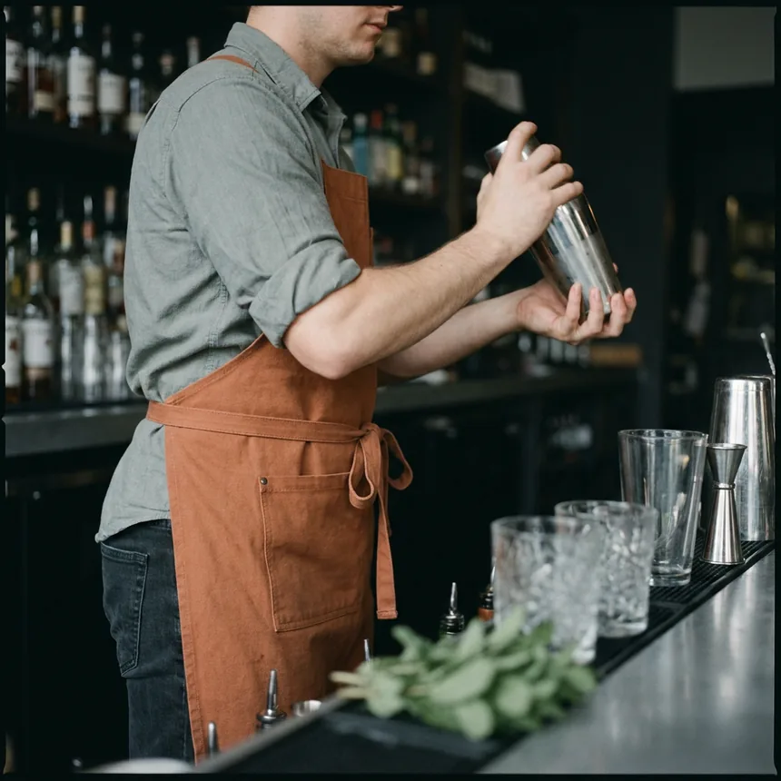 Bartender preparando drinks atrás do balcão